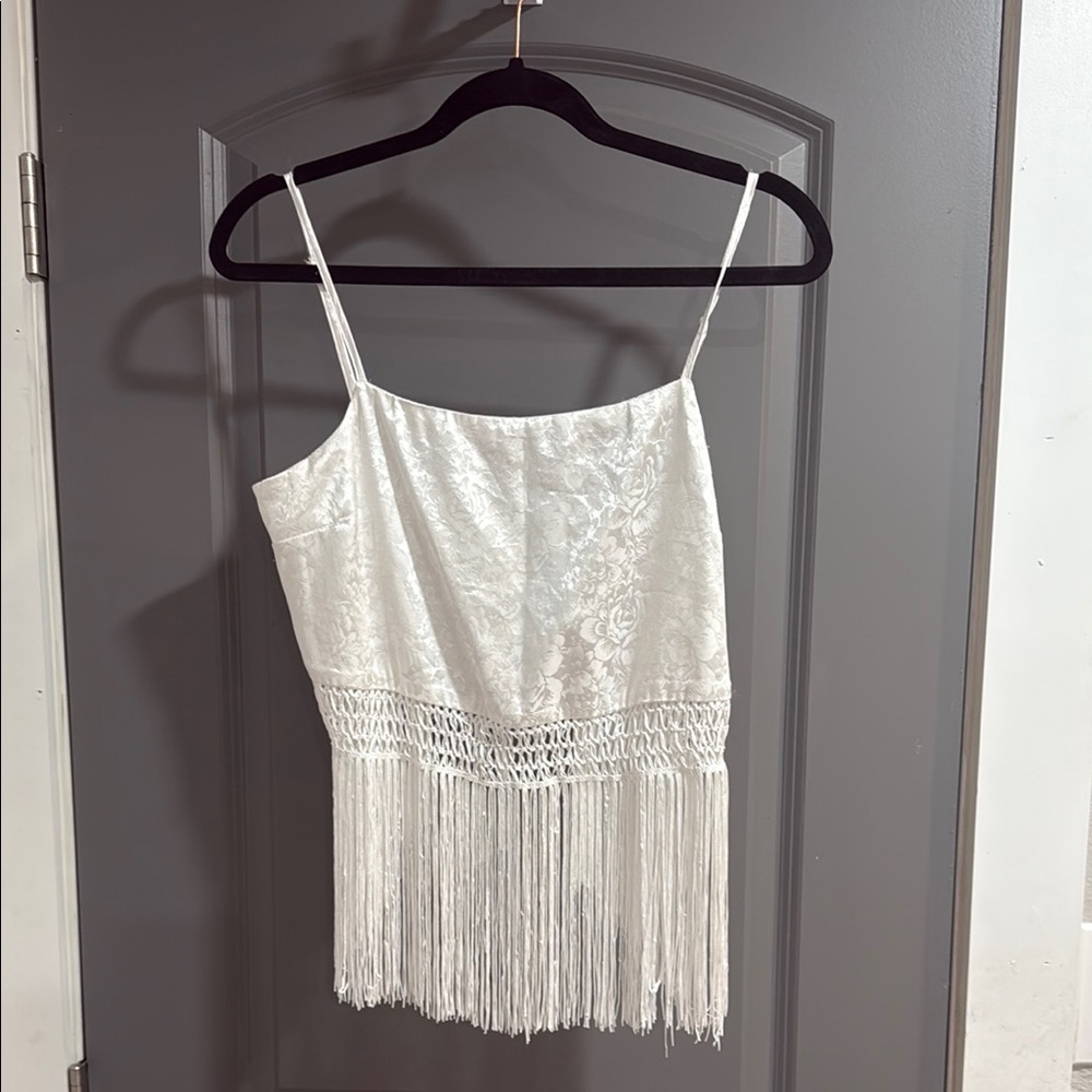 Elegant White Lace Fringe Top